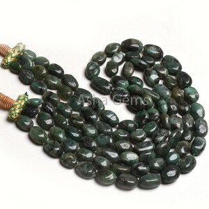 3 Strand Necklace Emerald Oval Smooth Beads, 7x10-12x17 mm Real Green Emerald Plain Handmade Uneven Oval Gemstone Bead Necklace Jewelry SALE
