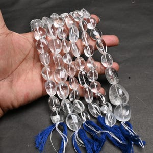 Natural Crystal Quartz Smooth Nugget Shape Beads,13" Clear White Crystal Quartz Smooth Handmade Gemstone Tumble Beads Necklace Jewelry Craft