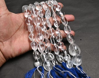 Natural Crystal Quartz Smooth Nugget Shape Beads,13" Clear White Crystal Quartz Smooth Handmade Gemstone Tumble Beads Necklace Jewelry Craft