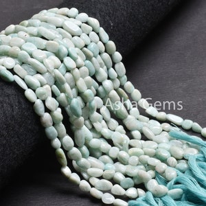 Natural Amazonite Smooth Nugget gemstone Beads,13"Beautiful Blue Amazonite Handmade Plain Tiny Nugget Straight Drill Bead Jewelry Craft SALE