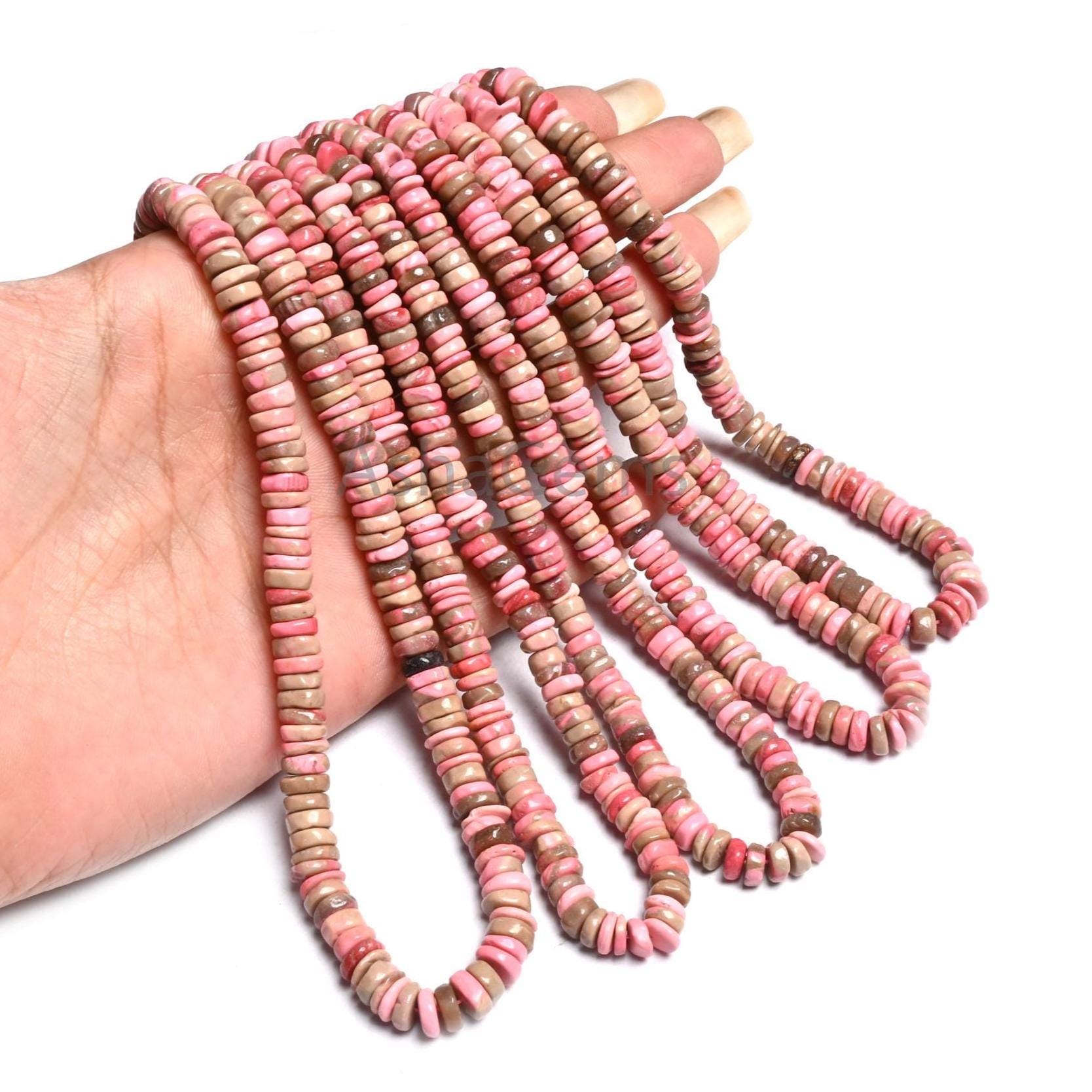 Natural Thulite Heishi Tyre Beads Strand, Pink Gemstone Uneven