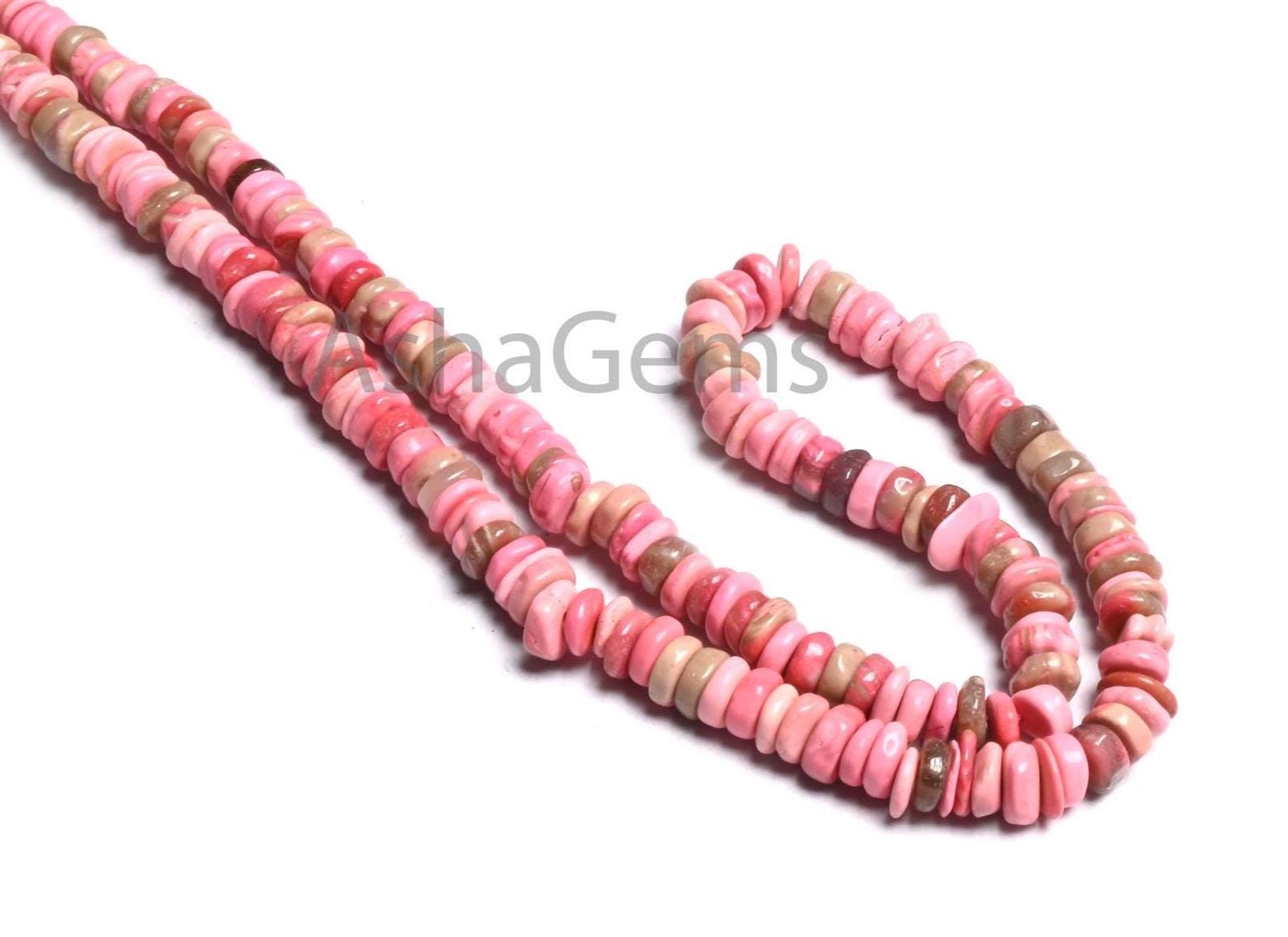 字 Natural Thulite Heishi Tyre Beads Strand, Pink Gemstone Uneven