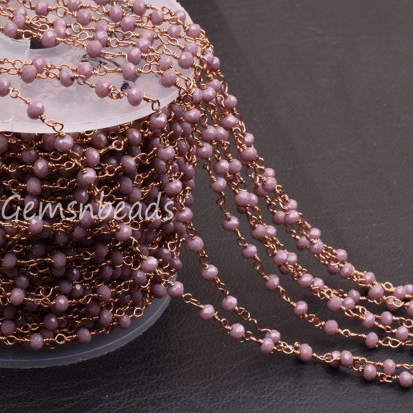 3,5,10 piedi lavanda sfaccettata rondelle catena rosario con perline filo placcato oro rosa, creazione di gioielli catena avvolta in filo