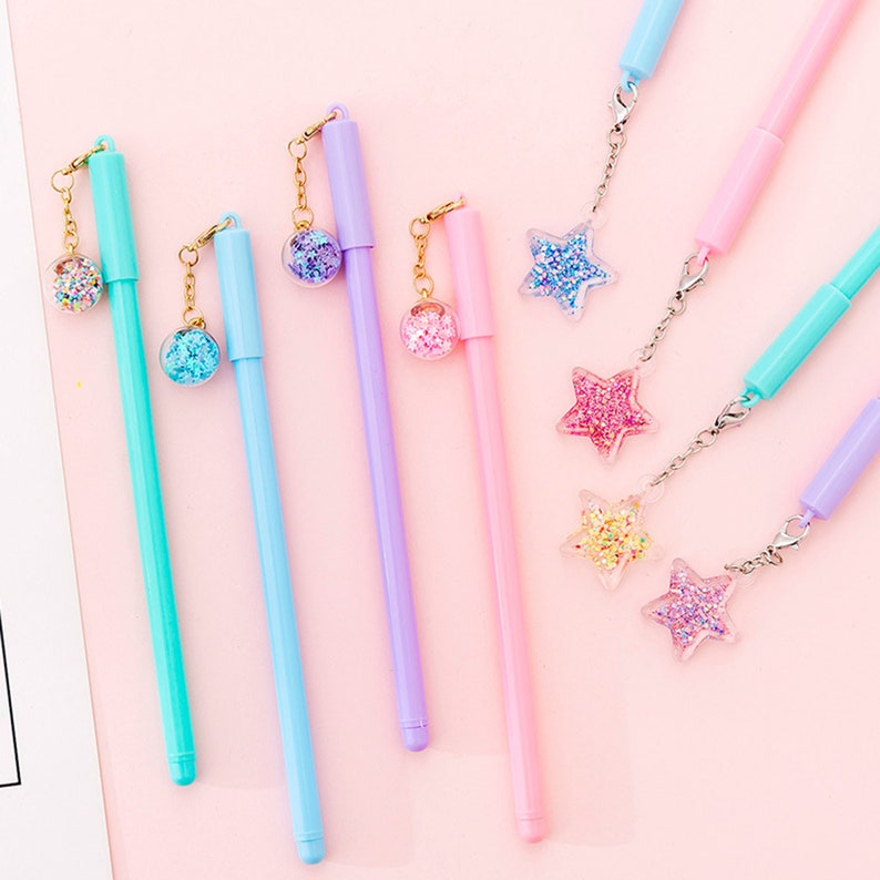 2pcs Glitter Pendant Ball Gel Pens Cute Pens for Girls Black Etsy