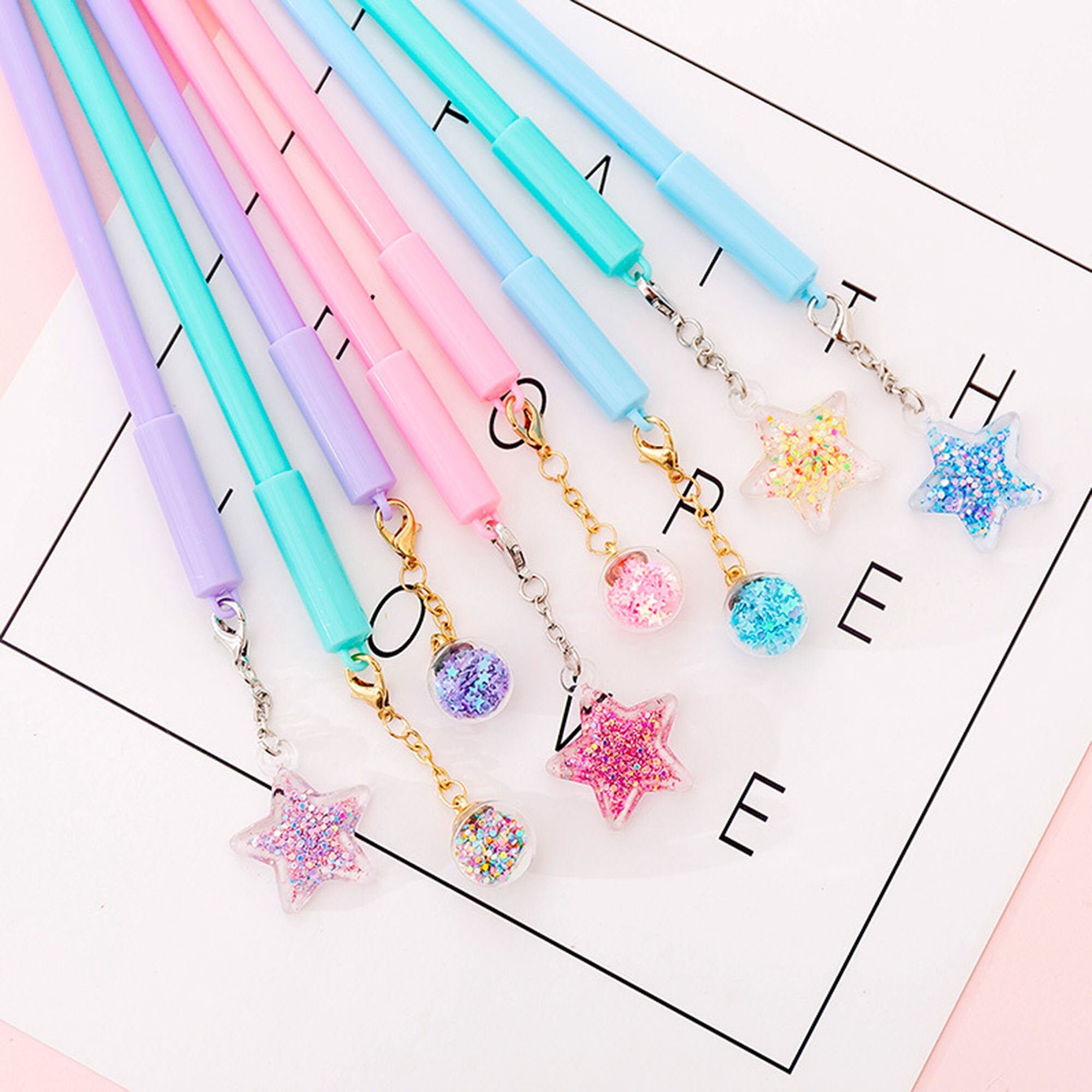 2pcs Glitter Pendant Ball Gel Pens Cute Pens for Girls Black Etsy