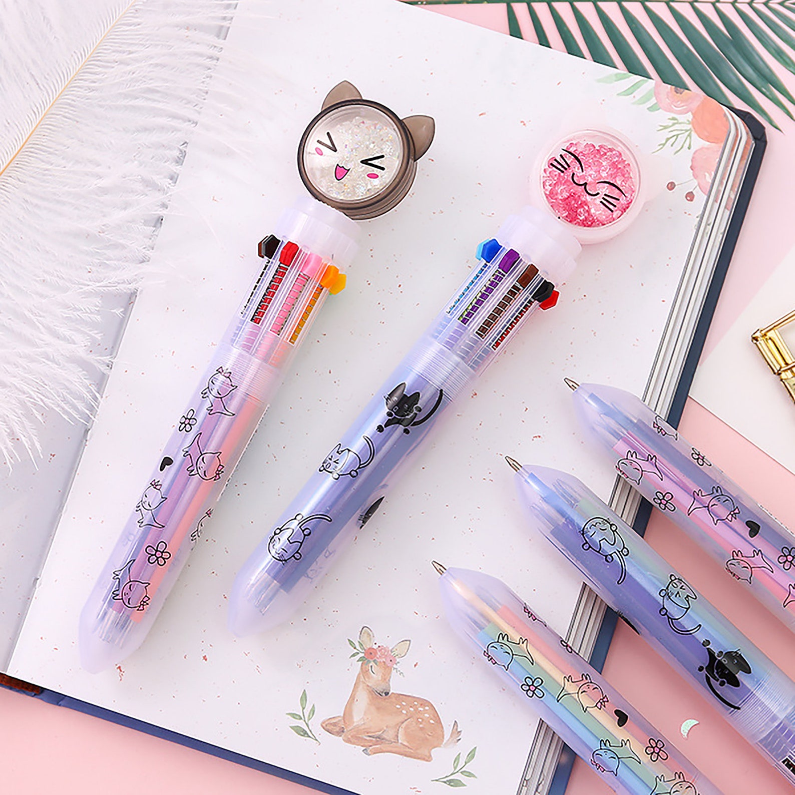 Sweet Cat 10colors Ballpoint Pen Multifunctional Push Pens Etsy