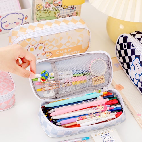 Kawaii Checkerboard Pencil Case Large-capacity Student Pencil - Etsy Kawaii Checkerboard Pencil Case Large-capacity Student Pencil - Etsy