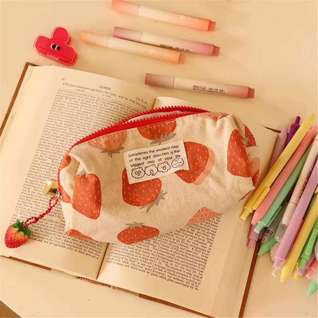 Kawaii Strawberry Pencil Casegirlish Pen Bag With Etsy