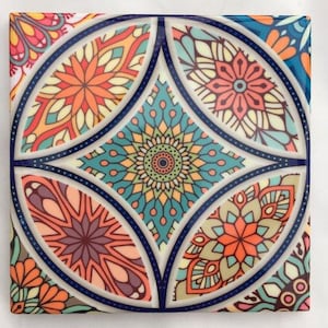 Modern Mandala Aesthetic Ceramic Tile Art, Wall Tiles Decoration, Floral Decor Wall Art, Ceramic wall tile , geometric print, unique tile