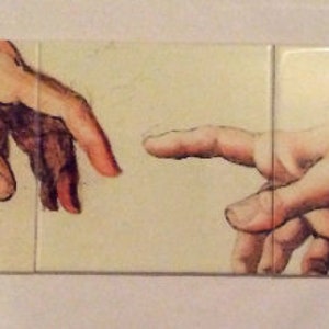 Set of 3 Ceramic Show Coasters, Adam Michelangelo Ceramic Coasters the Creation of Adam - Mural Art Tiles Coaster Set- New housewarming gift