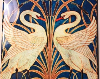 Ceramic Tile Walter Crane Swans Theme / Art Nouveau Ceramic Tile / Swan ceramic tile  / Art Nouveau print , Art Tile , Wall tile ,Blue tile