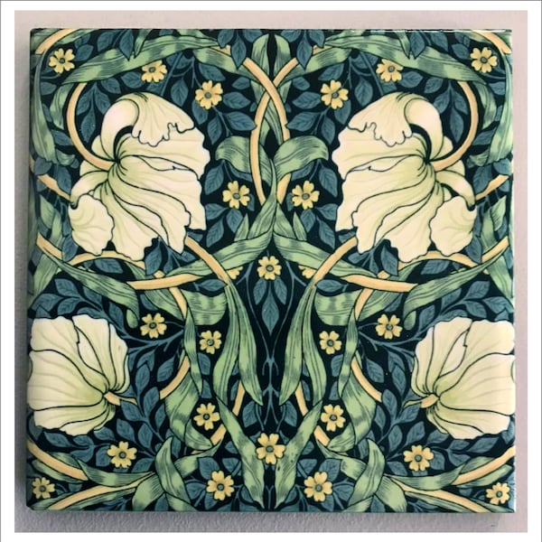 Ceramic tile Blue Art Nouveau flower,  Flower tapestry ceramic tile, Wall Art Tile, William Morris Tapestry Tile, Art Deco Print Tile