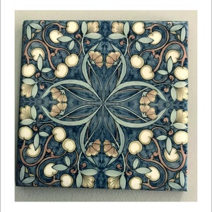 Ceramic Tile Art Nouveau  Blue Flower / Aesthetic Ceramic Tile / New House Gift