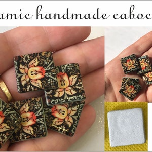 Cabochon in ceramica fatti a mano, Abbellimenti, Cabochon Art Nouveau, Cabochon di fiori, Elemento in ceramica, Abbellimento di carte