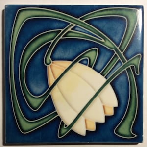 Art Nouveau Flower Ceramic Coasters, decorative tiles, housewarming gift, vintage ceramic tile style, covering tile, home decoration tiles