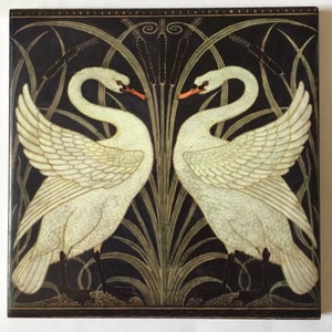 Swan Art Nouveau , Vintage Design Tile, reproduction printed on tile