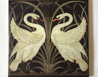 Swan Art Nouveau , Vintage Design Tile, reproduction printed on tile