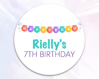 Personalized Birthday Sticker, Kids Birthday Favor Sticker, Birthday Favor Labels, Bright Birthday Labels