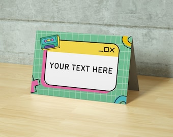 90s Birthday Party Food Tent, Back to the 90s, Retro Party Signs, Party Food Tent Canva, Retro Place Cards, 90s Birthday Place Cards