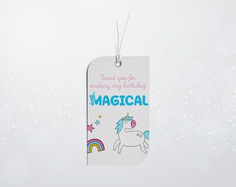 Unicorn Birthday Party Favor Tags, Kids Birthday Thank You Tag, Unicorn Party Decor
