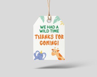 Jungle Birthday Party Favor Tags, Kids Birthday Thank You Tag, Jungle Party Decor
