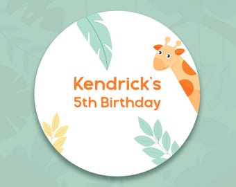 Jungle Theme Birthday Sticker, Kids Birthday Favor Sticker, Birthday Favor Labels, Custom Jungle Birthday Labels, Toddler Jungle Party