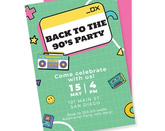 90's Birthday Invite, Back To The 90's Party, Retro Birthday Invite, Digital Download Invite, Digital Birthday Invite