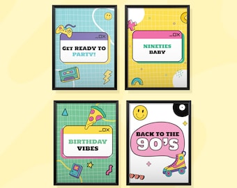 90s Birthday Party, Back to the 90s Party Decor, Retro Party Signs, Nostalgic Printable Party Decorations, 90s Bday Celebration
