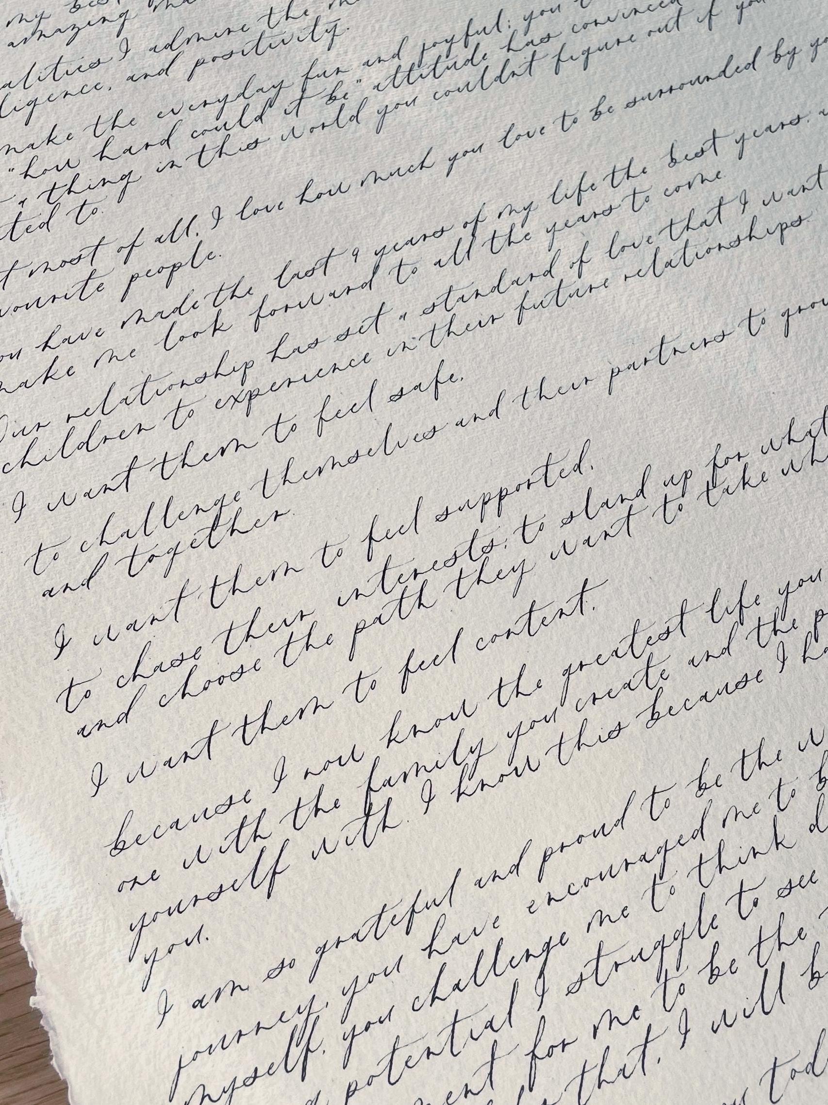CUSTOM A4 Hand Calligraphy on Deckled Paper | Handwritten vows, letter, poem, quote