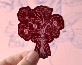 Poppy Bouquet vinyl sticker | Pink & red floral sticker
