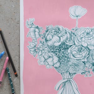 CUSTOM A3 Hand drawn bouquet | Wedding Bouquet Illustration