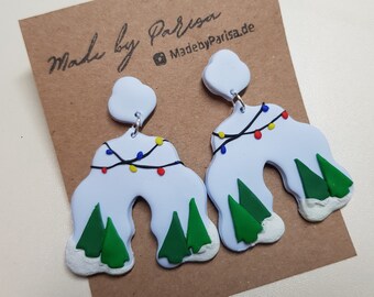 Polymer Clay Statement Earrings, Pastel Earrings, Handmade, Gift for her | Christmas Lights