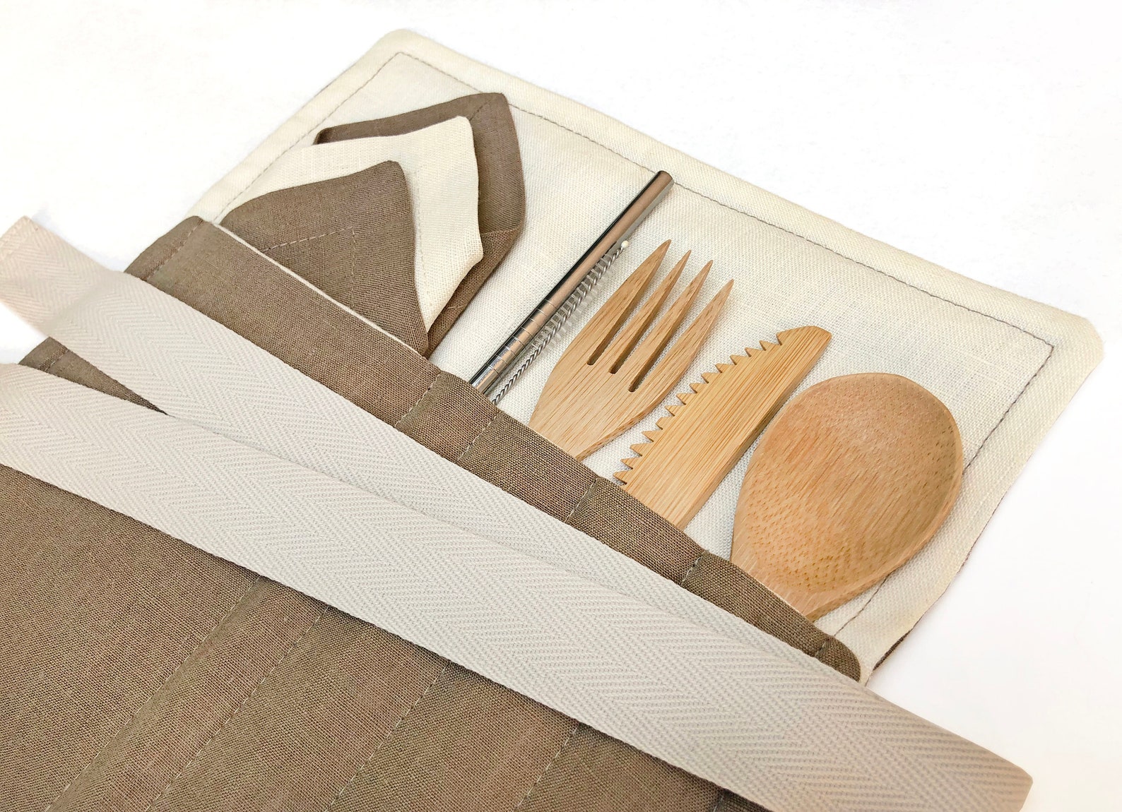 Zero waste cutlery wrap flatware wrap cutlery roll bamboo Etsy