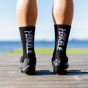 Black 7inch tall &#39;Perkele&#39; cycling sock