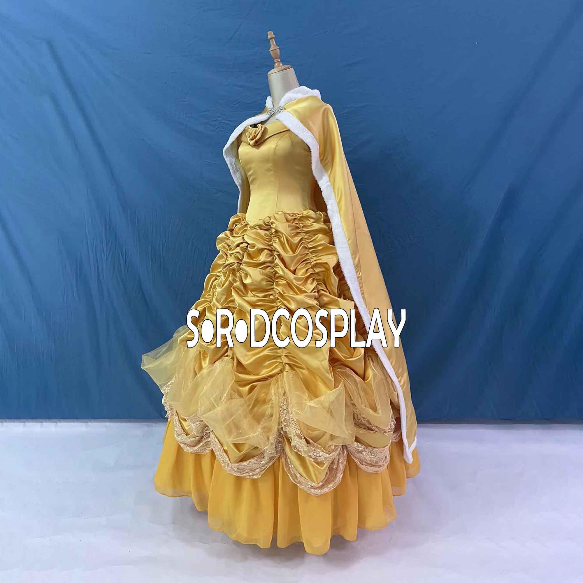 COSPLAY Belle Princess Christmas Women Dress Costume With Bow
