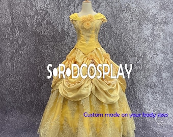 Handmade Princess Belle Dress Beauty and The Beast Outfit Cosplay Costume Woman Girls Luxury