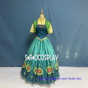 Princess Anna Dress Anna Printed Flowers Dress Cosplay Costume Custom Made Size