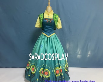 Princess Anna Dress Anna Printed Flowers Dress Cosplay Costume Custom Made Size