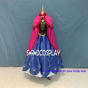 Anna Dress Girls Princess Frozen Anna Embroidery Dress Woman Cosplay Costume Adult