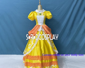 Princess Mario Dress Woman Mario Daisy Yellow Dress Girls Adult Cosplay Costume Luxury Version Halloween Dress