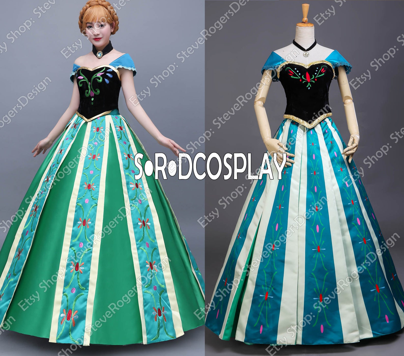 Frozen Anna Princess Embroidered Dress Cosplay Costume Adult Etsy