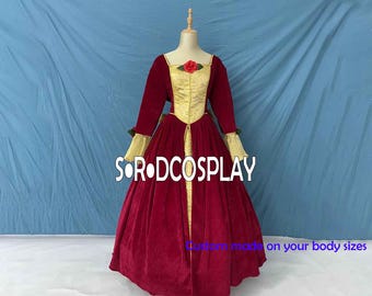 Princess Belle Dress Woman Beauty and The Beast Belle Dress Velvet Cosplay Costume Girls Adult