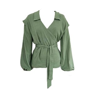 Gemini Blouse PDF Sewing Pattern: Modern Wrap Top with Gathered Sleeves (Digital Download