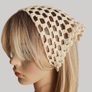 crochet bandana, crochet hair kerchief, cottagecore headscarf, cotton triangle headscarf, romantic bandana, cotton headband
