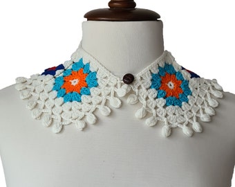 White Crochet Collar, Granny Square Afghan Collar, Gift for Her, Crochet Peter Pan Collar, Romantic Collar, Vintage Style