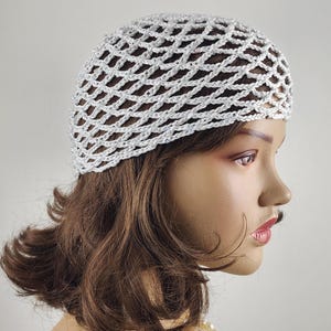 White crochet hat beanie, crochet mesh hat, all color skull cap, festval hat, mesh cap, mesh beanie with sequins, vintage beanie