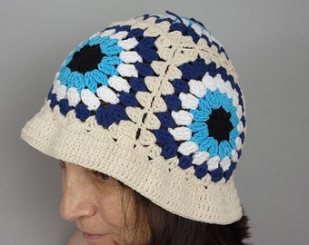 Crochet bucket hat, hearth hat, vintage hat, hippi hat, festival hat, crochet hat, winter hat, knitted hat, gift her, evil eye hat