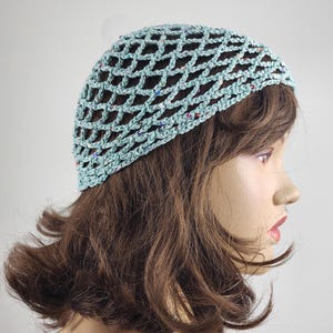 crochet mint green mesh hat, all color skull cap, netted mesh cap, handmade hat, mesh beanie with sequins, vintage netted hat, crochet mesh