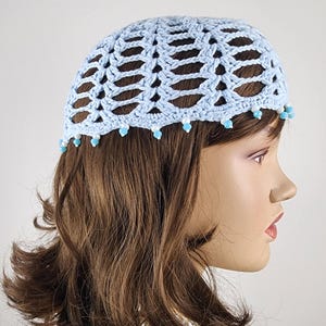 crochet mesh cap, blue crochet skull cap, crochet netted hat, vintage netted hat, crochet cotton mesh hat, crochet cap, handmade mesh