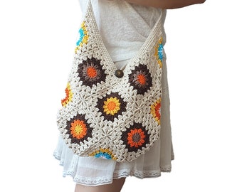 Crochet Bag Afghan, Granny Square Bag, Beach Bag, Retro Bag, Hippie Bag, Afghan Bag, Boho Bag, Vintage Style, Gift for Her